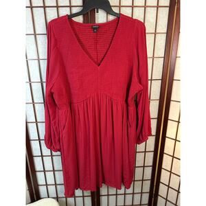 Torrid cranberry smocked dress with full slip and V-neck size 4-26